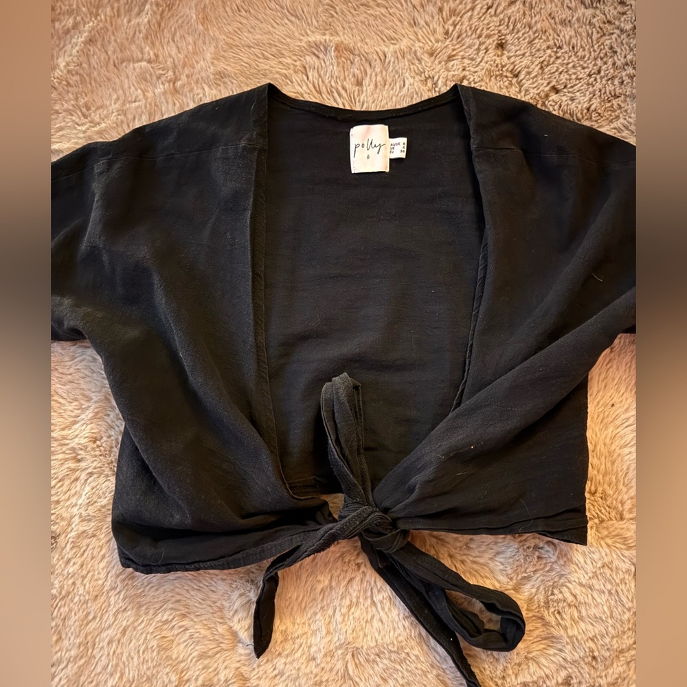 Princess Polly Black Cropped Tied Top